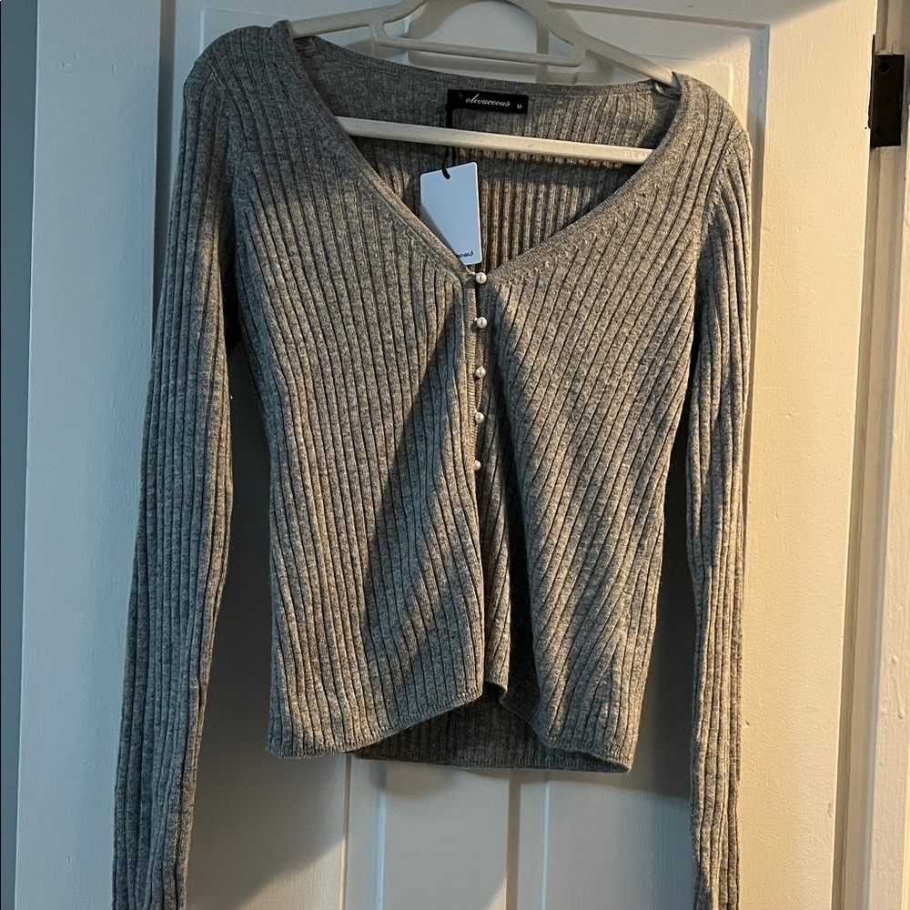 Olivaceous Heather Gray Button-Up Cardigan